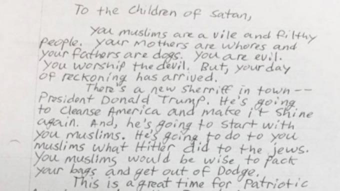 Letter threatening genocide sent to several US mosques Letter threatening genocide sent to several US mosques
