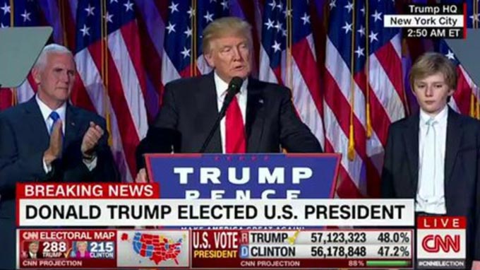 A gracious Donald Trump claims victory but promises to unite the nation as president
