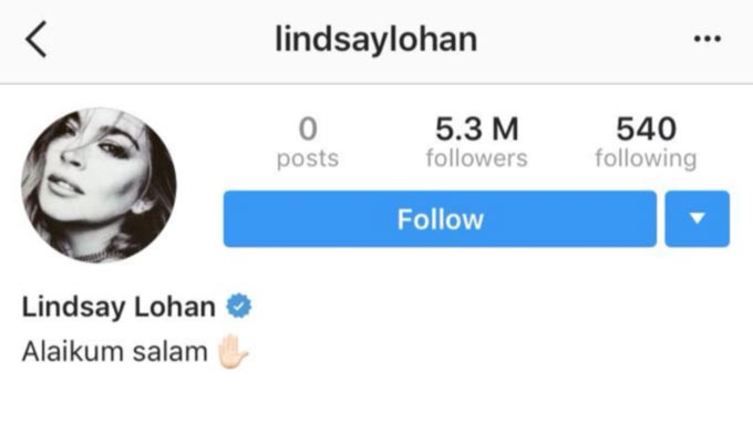 Lindsay Lohan remove all her instagram photos and left Salam in her bio. May Allah Guide Her.